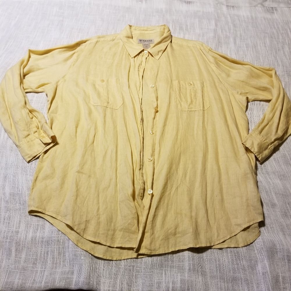 New York & Co. Top Shirt Yellow Linen Womens Size XL
